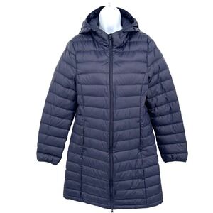 Quince Packable Down Long Puffer Jacket Navy Blue Size L 90/10 Down Lightweight